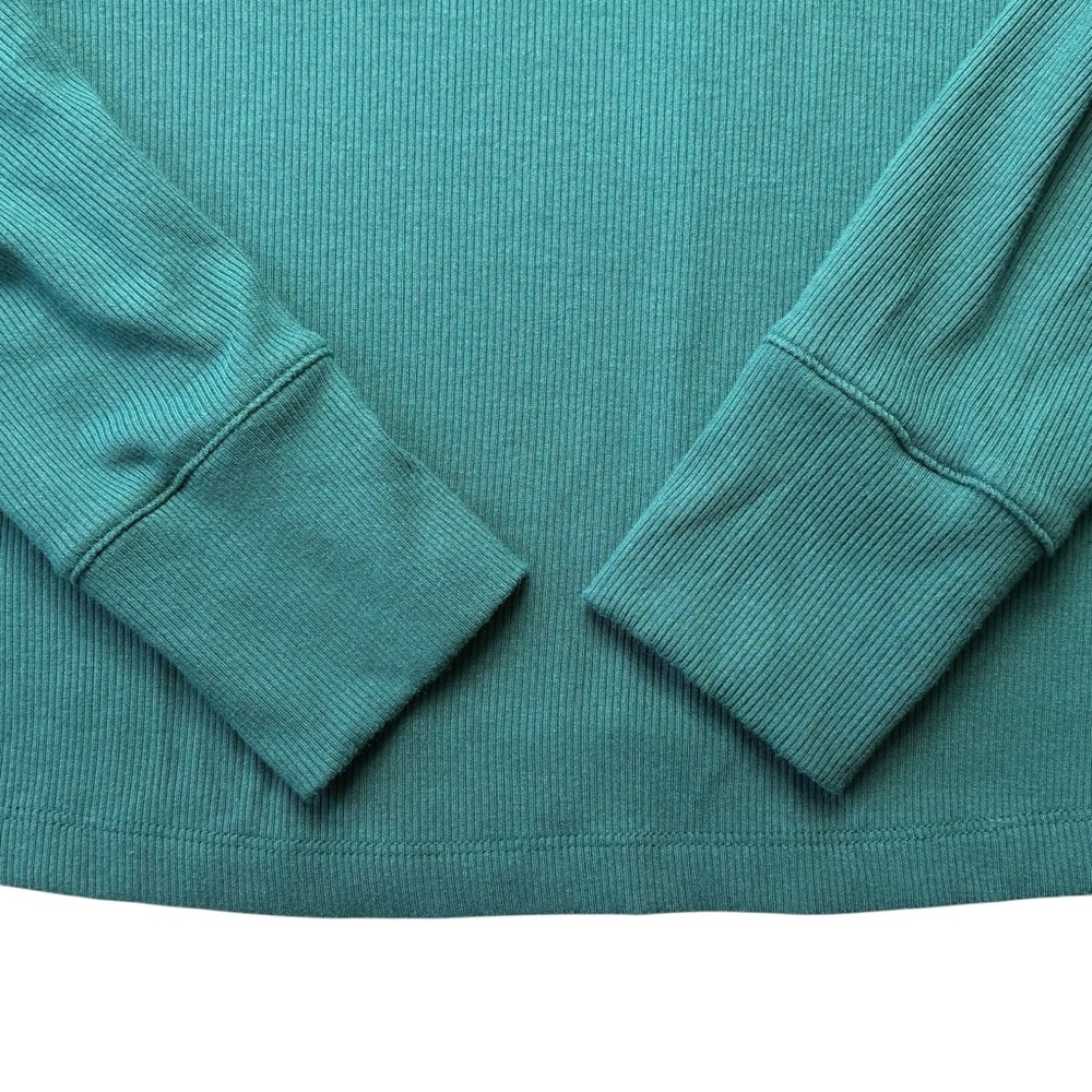 Evereve Bex Split Neck Top Size S Satin Trim Soft Rib Knit Green Modal Blend - Picture 8 of 13